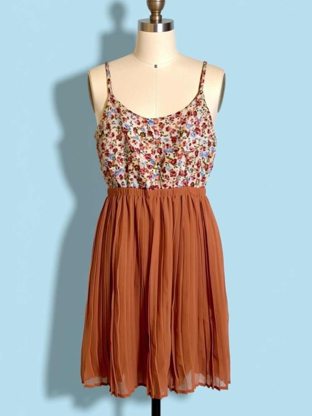 Pleated Dress - Cottagecore Forever 21 Floral Bodice - Adjustable Straps - Sz M - Picture 6 of 7